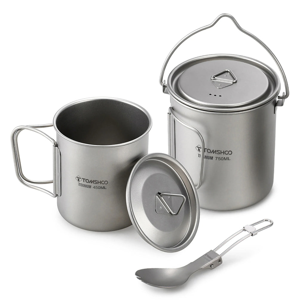TOMSHOO Ultralight 750ml Titanium Pot Portable Titanium Water Mug Cup with Lid and Foldable Handle Outdoor Camping Cooking