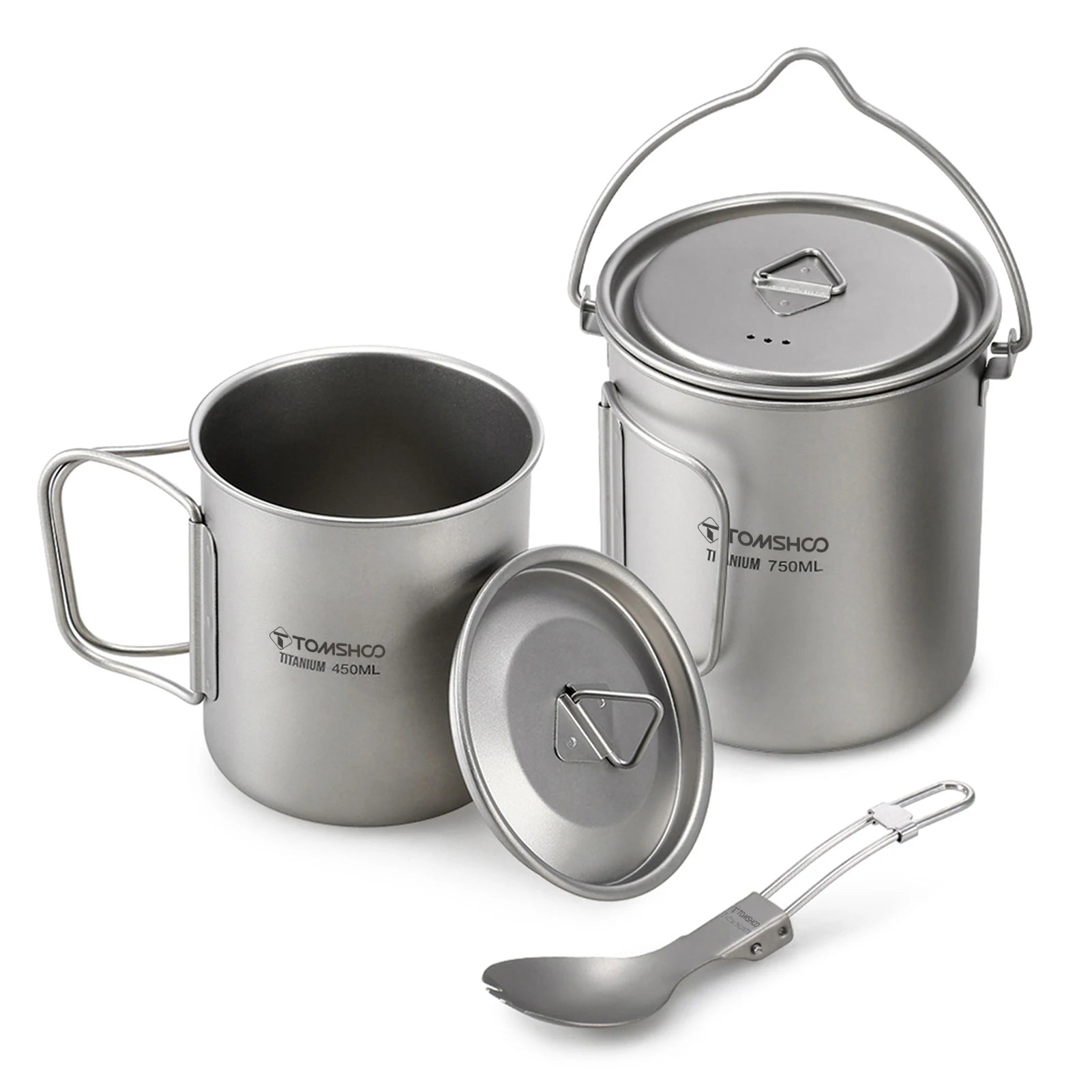 TOMSHOO Ultralight 750ml Titanium Pot Portable Titanium Water Mug Cup with Lid and Foldable Handle Outdoor Camping Cooking