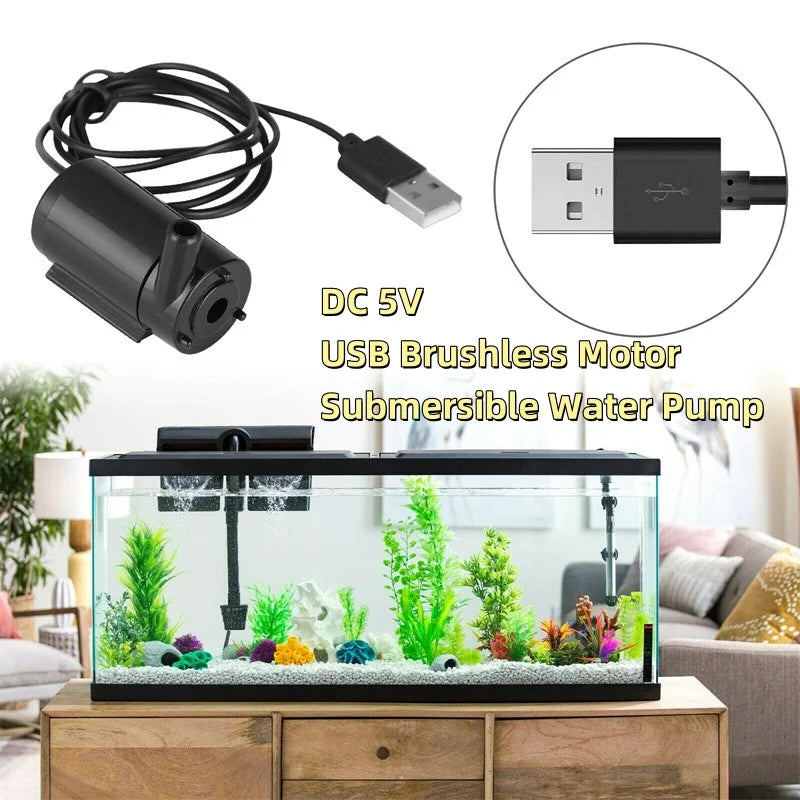 Silent 5V Submersible Pump USB  Cable DC Low Voltage Motor Pump Portable Hydroponics Fish Tank Circulating Water Crafts Fountain
