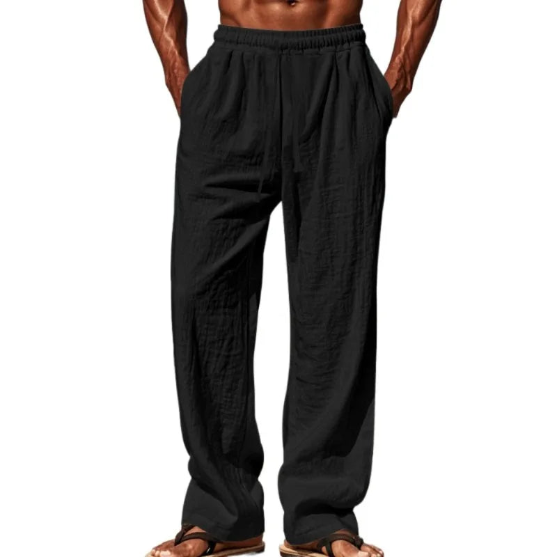 Spring Summer Thin Cotton Linen Loose Pants for Men Casual Elastic Waistband Solid Color Trousers Plus Size Beach Pants Man