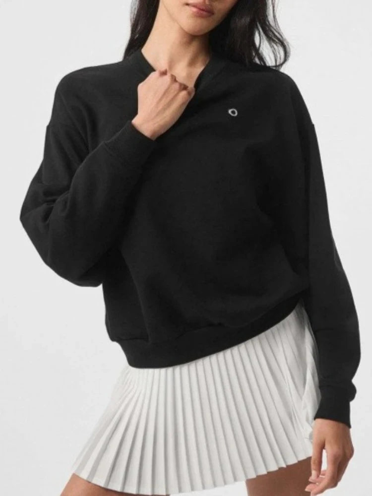 Women's Sweatshirts O Neck Solid Black Red Classic Letter Loose Casual Sports Pullovers Fashion Long Sleeve Hoodies for Women