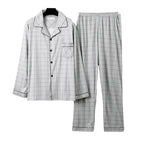 Comfy Milk Silk Loungewear Stylish Men's Fall Winter Pajama Set Striped Plaid Print Color Matching Lapel Single-breasted Long