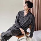 Pajamas Suit Men Pure Cotton Long-sleeved Striped Printed Cardigan Sleepwear Winter Soft Breathable Homewear Men Loungewear Set