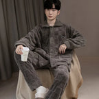 2Pcs/set men's pajamas autumn and winter padded and thickened warm long-sleeved trousers coral fleece homewear men's clothing