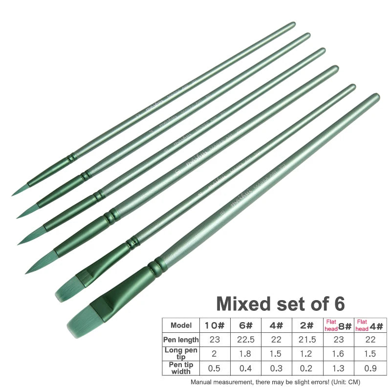 4/6 Pcs Watercolor Brush Pointed Round Flat Head Soft Hair Beginner's Art Student Hand Drawn Watercolor Nylon Painting Material