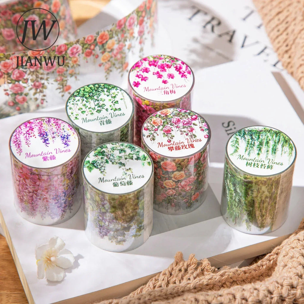 JIANWU 50mm*200cm Mountain Vines Series Vintage Plant Flower Landscaping Material Collage PET Tape Creative Journal Stationery