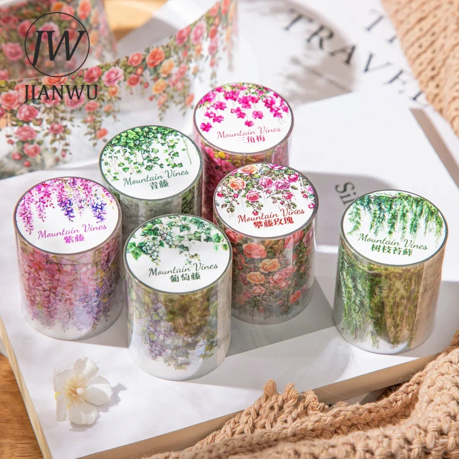JIANWU 50mm*200cm Mountain Vines Series Vintage Plant Flower Landscaping Material Collage PET Tape Creative Journal Stationery