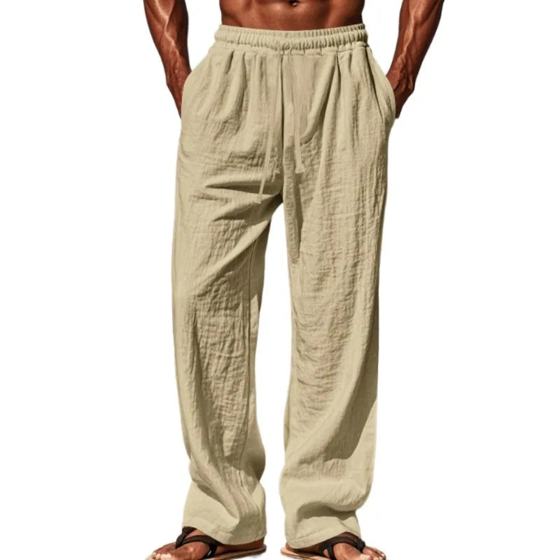 Spring Summer Thin Cotton Linen Loose Pants for Men Casual Elastic Waistband Solid Color Trousers Plus Size Beach Pants Man