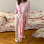 Chic Bow Lace Up Solid Sweater For Women Ribbons O-neck Full Flare Sleeve Tops 2025 Autumn Elegant Female Daily Casual Outerwear