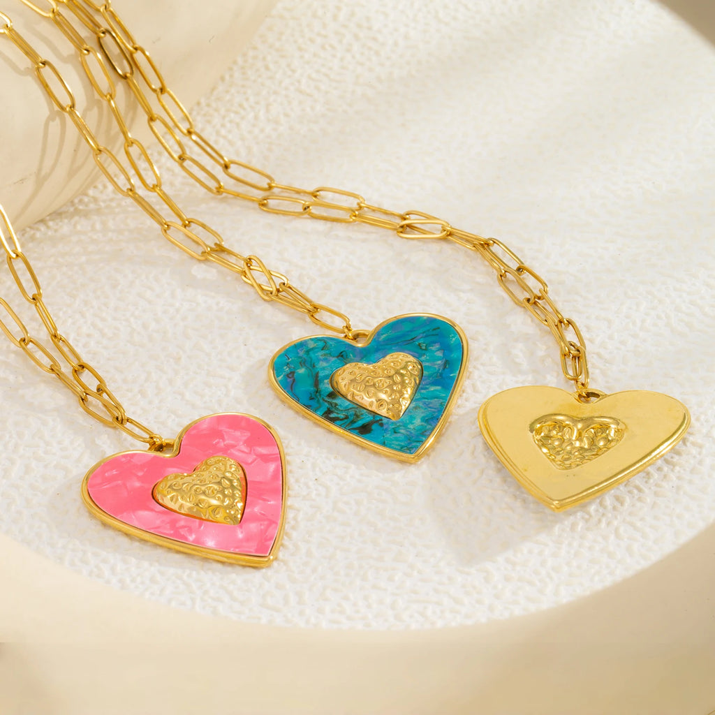 Big Bohemian Heart Pendant - 18K Gold Plated Stainless steel Statement Necklace, Bold Personality Jewelry for Women