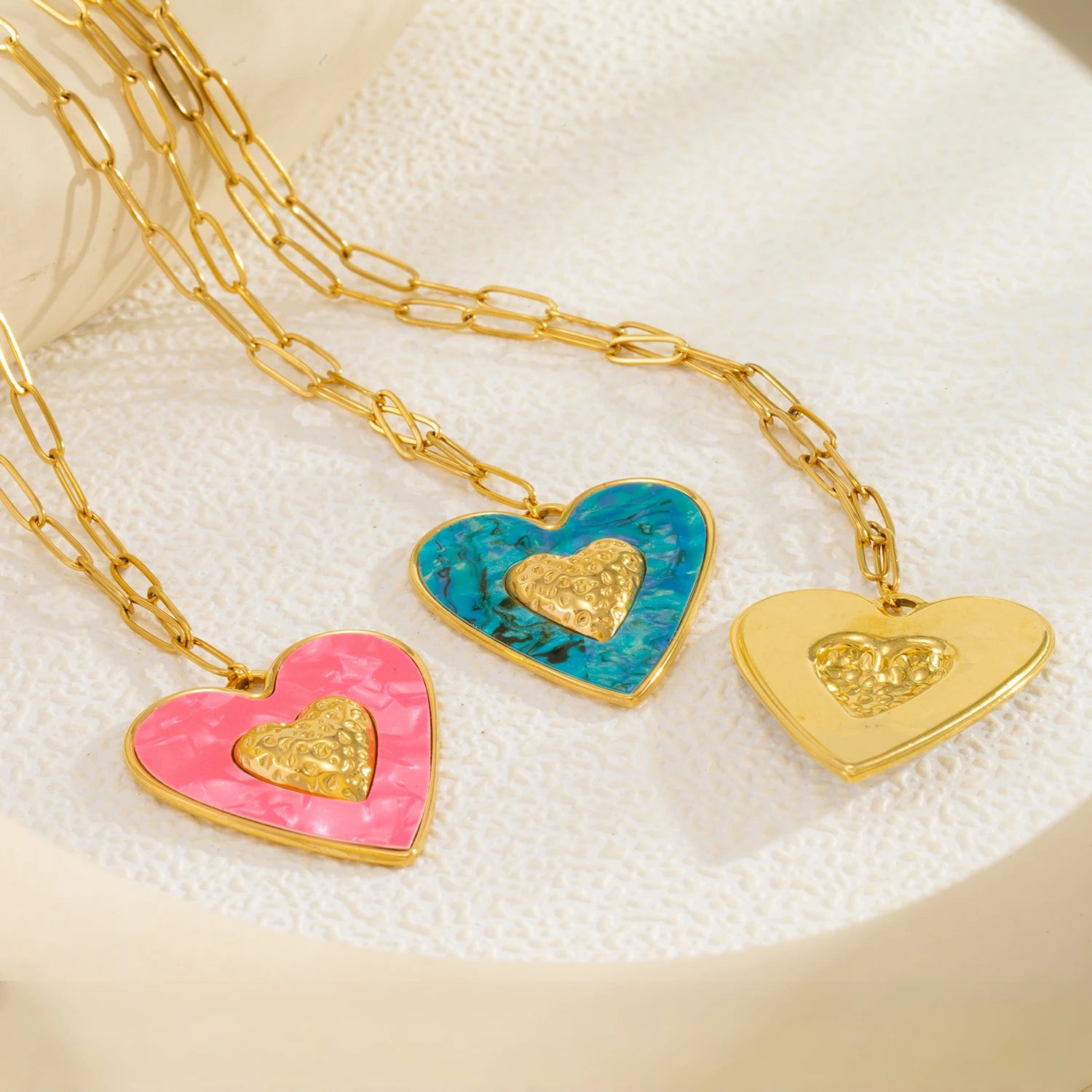 Big Bohemian Heart Pendant - 18K Gold Plated Stainless steel Statement Necklace, Bold Personality Jewelry for Women