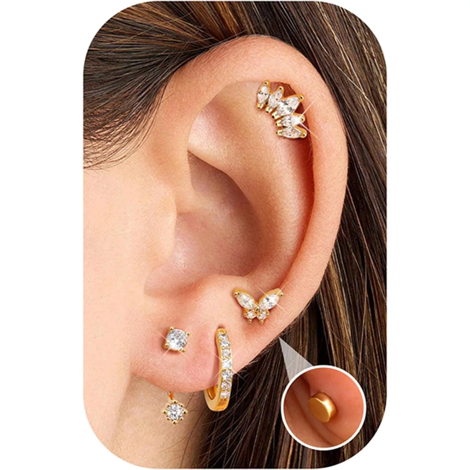 Florideco 4Pairs Dainty Earrings for Women Stud Hoops Surgical Steel Flat Back Studs Stacks Cartilage Set for Multiple Piercings