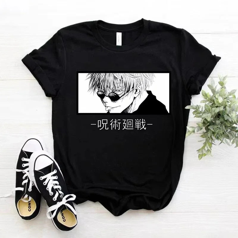 Summer men's Gojo Satoru manga Harajuku Jujutsu Kaisen Harajuku style 100% pure cotton short-sleeved T-shirt