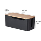 Cable Management Box with Bamboo Lid for Extension Cord Power Stripe Surge Protector Wire Concealer Organizer Cover Hider