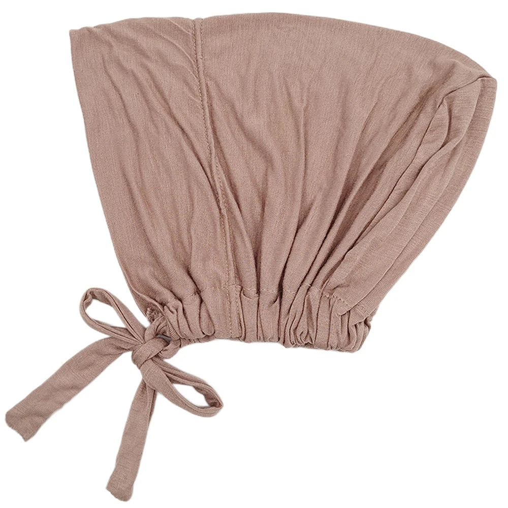 Modal Muslim Turban Hat Inner Hijab Caps Islamic Underscarf Bonnet India Hat Female Headwrap Turbante Mujer Hijab Cap With Rope
