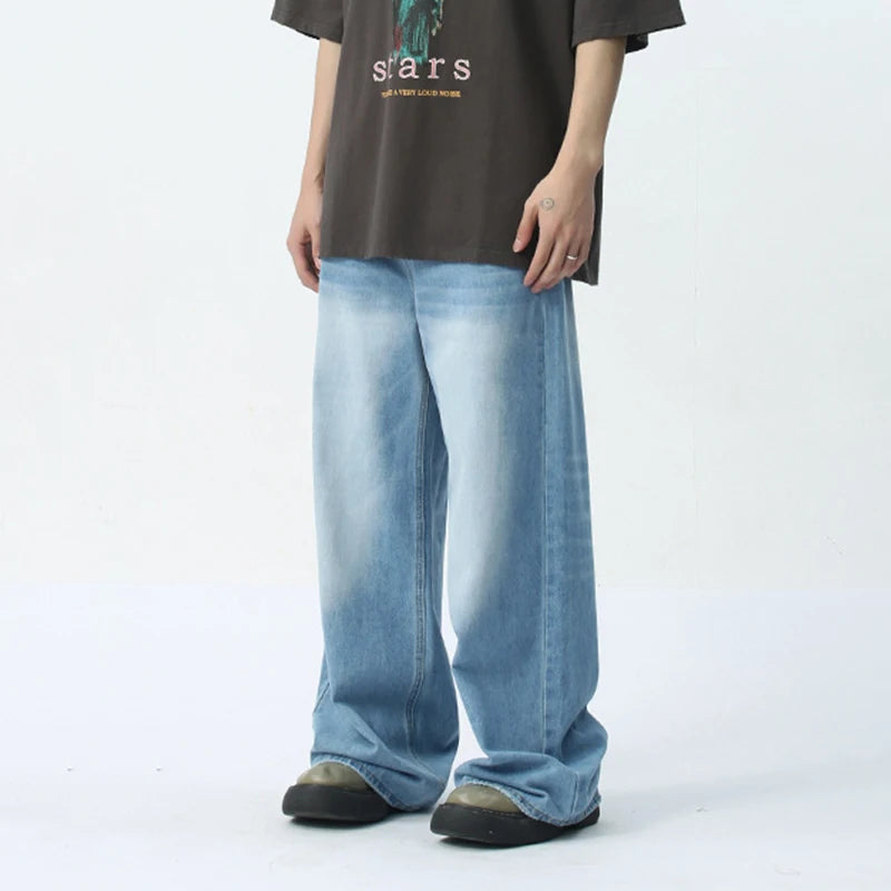 IEFB Wide Leg Jeans New Simple Style Pocket Zipper Casual Male Denim Pants 2025 Spring Fashion Men's Trousers Looes 9C1519