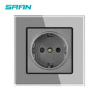 SRAN EU RU Wall Electrical Socket 16A 220V 82*82mm Tempered Glass Power Outlet Home Improvement White/Black
