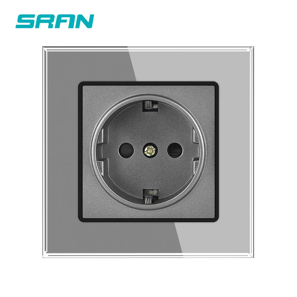 SRAN EU RU Wall Electrical Socket 16A 220V 82*82mm Tempered Glass Power Outlet Home Improvement White/Black