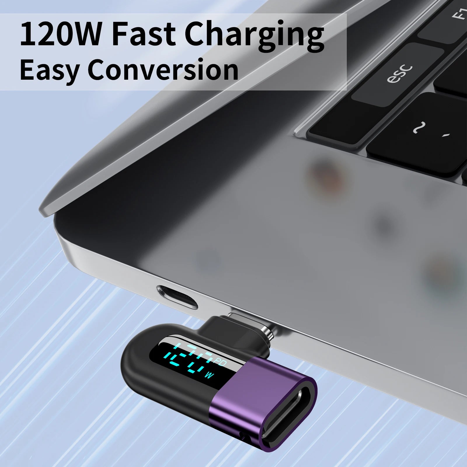 PD120W USB C Adapter OTG 90 Degree Elbow Diigital Display Type C To Type C Adapter for iPhone 16 15 Laptop Xiaomi Samsung