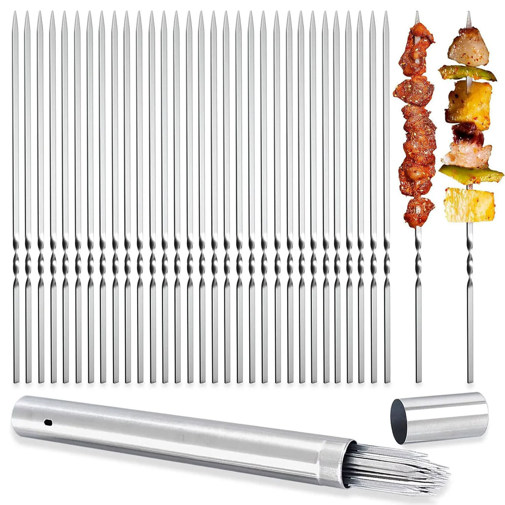 Metal Skewers for Kabobs Grilling, 40 Pcs 13.5" Kabob Skewers, Flat BBQ Barbecue Skewer, Reusable Set with Portable Storage Tube