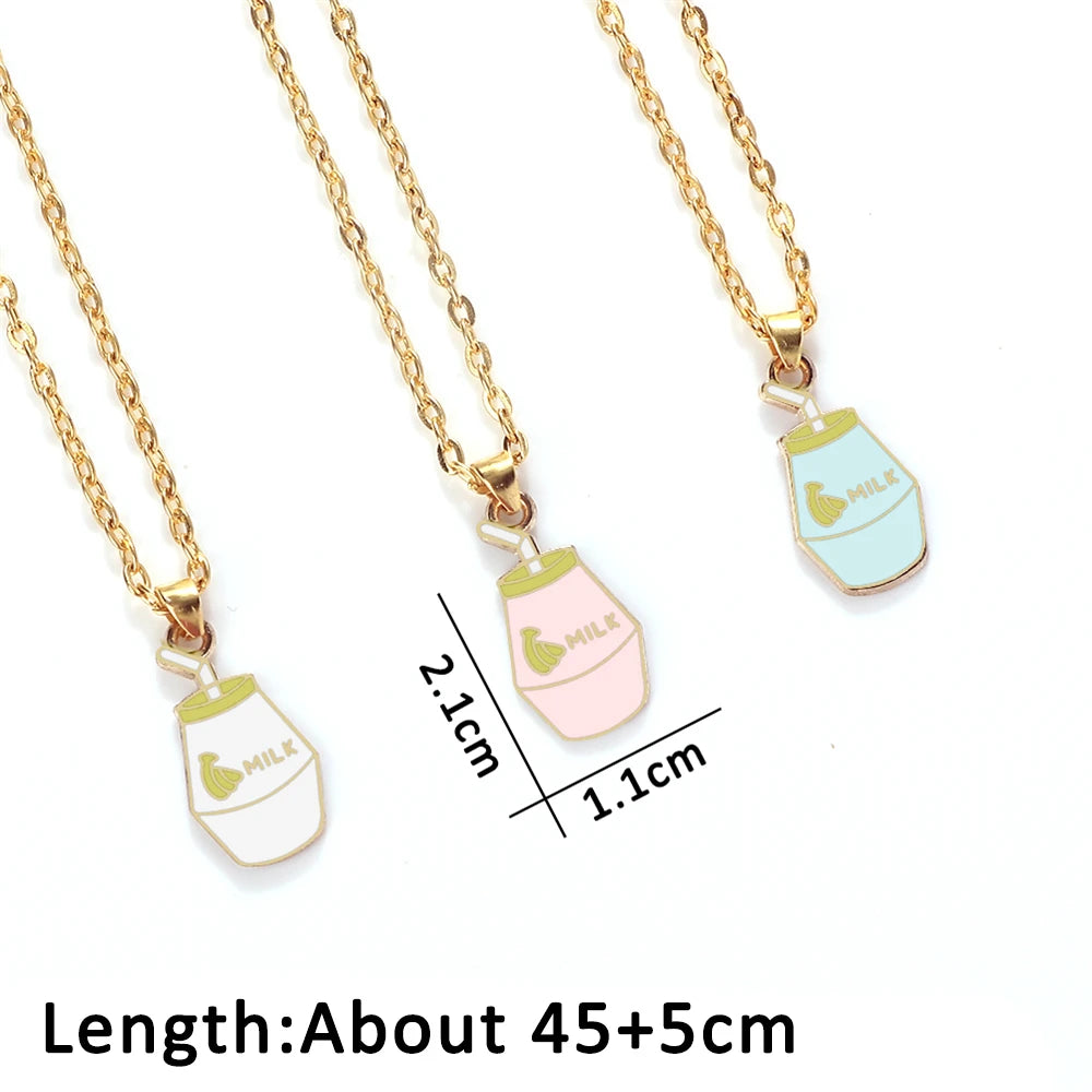 Cartoon Banana Milk Bottle Pendant Necklace with Lobster Clasp Protect Gold Silver Color Alloy Chain Jewelry Gift for Girl Women