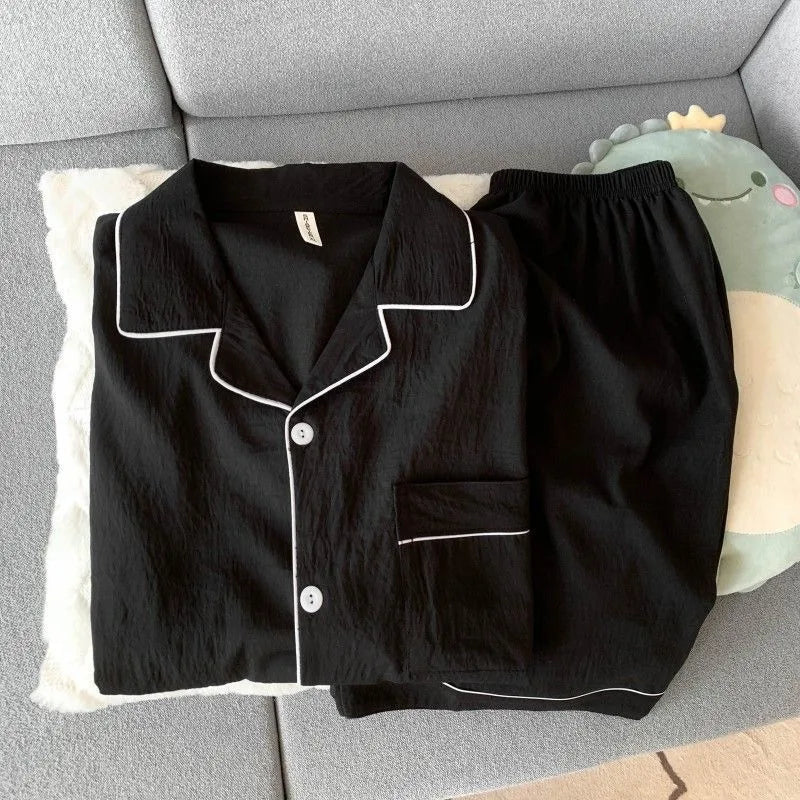 Men's Luxury New Pajama Set Solid Color Short Sleeve Lapel Top And Elastic Shorts Plus Size Pajamas Summer Loungewear Sleepwear