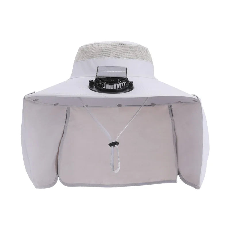 Summer Solar Fan Sun Hat For Men Women Shawl Neck Protection Fisherman Hat Outdoor Fishing Travel Visor Large Brim Bucket Hat