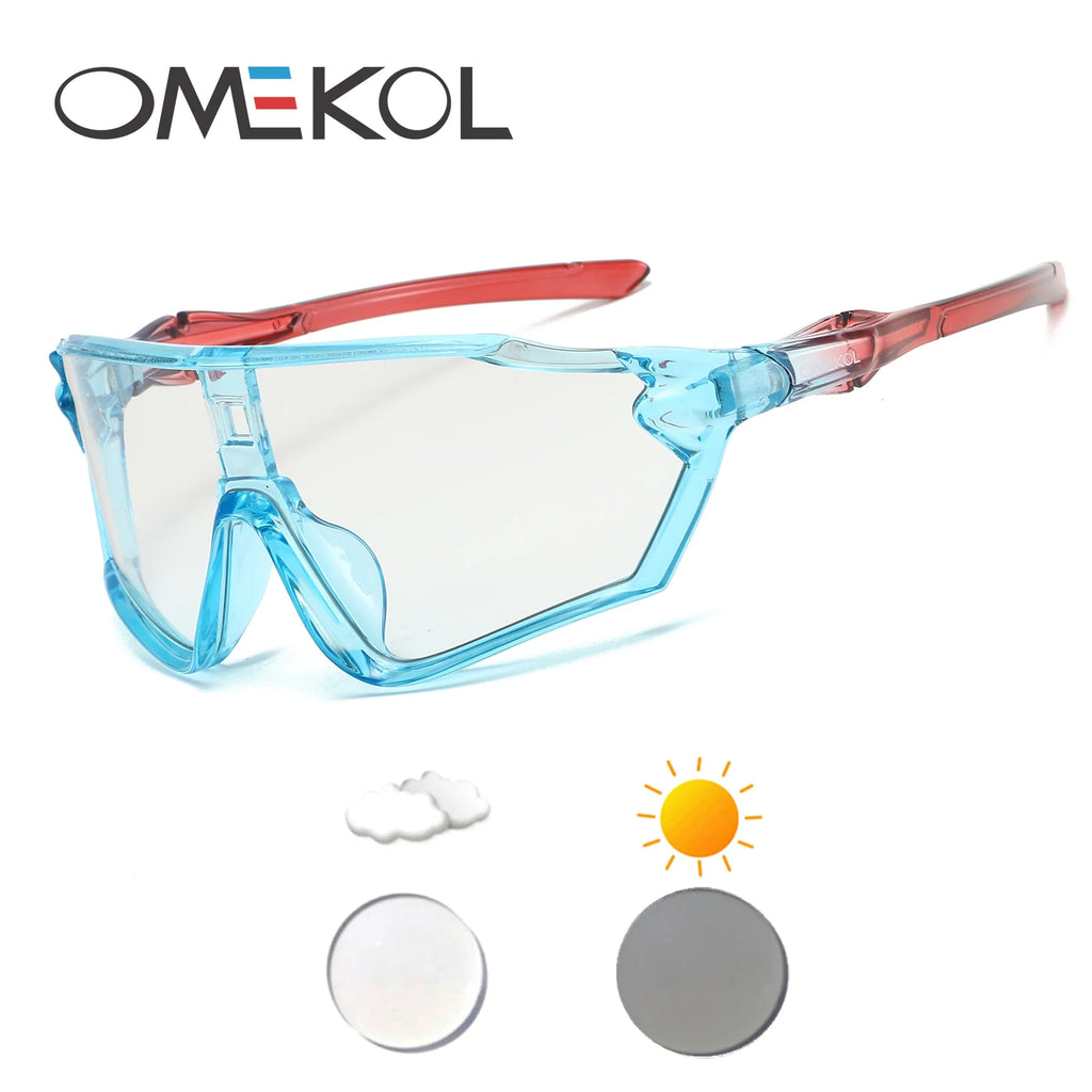 OMEKOL Brand New Photochromic Cycling Sunglasses Men Women Outdoor Sports Mountain Bike Bicycle Eyewear MTB Baseball Glasses