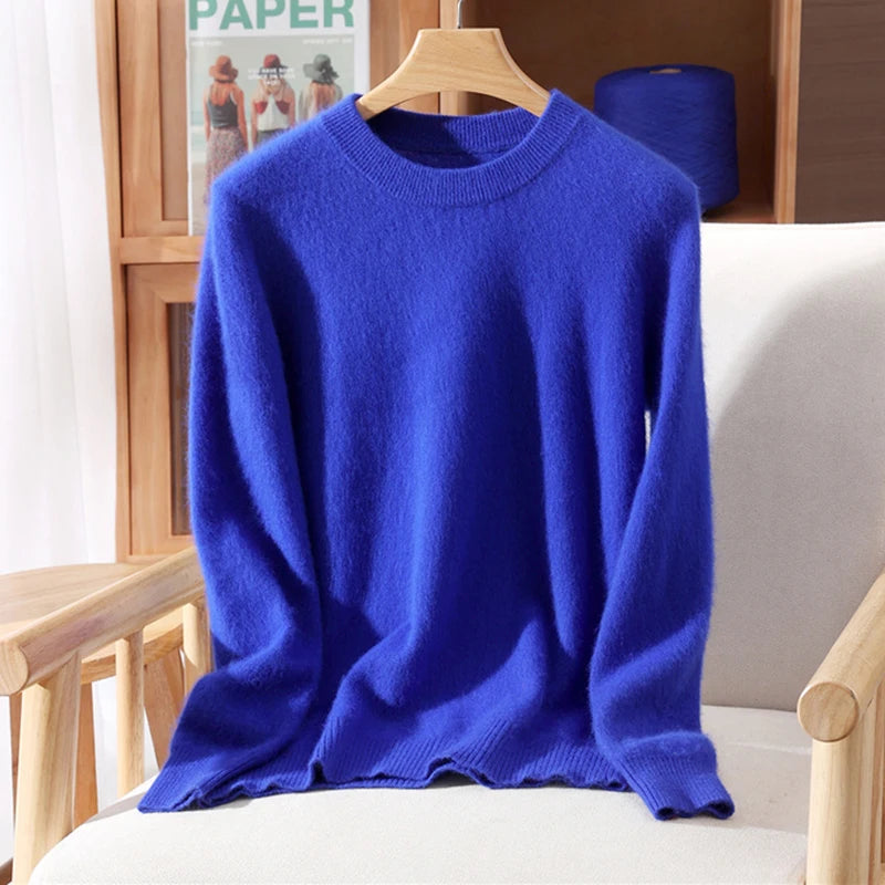 Women's 100% Mink Cashmere Sweater Crewneck Pullover Sweater Fleece Knitted Premium Clothing Winter Warm Long Sleeve Pullover