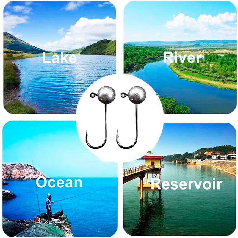 10pcs/lot Jig Head Fishing Hook 1g 2g 3.5g 5g 7g 10g Round Ball Jig Head Fishhook Soft Worm Fishing Accessories