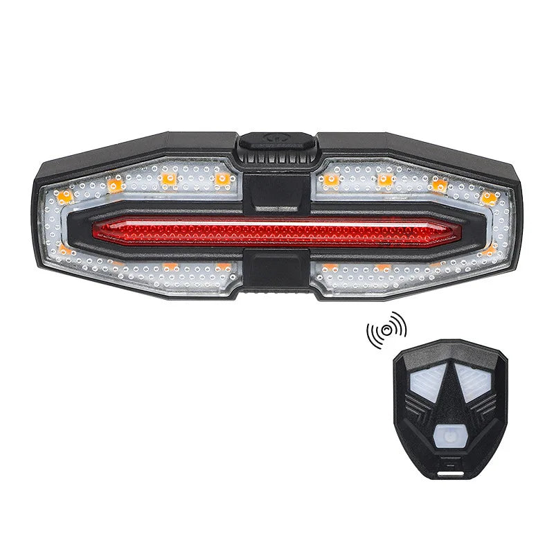 Wireless bicycle steering remote control warning tail light with horn, high volume prompt sound, USB charging night riding turn