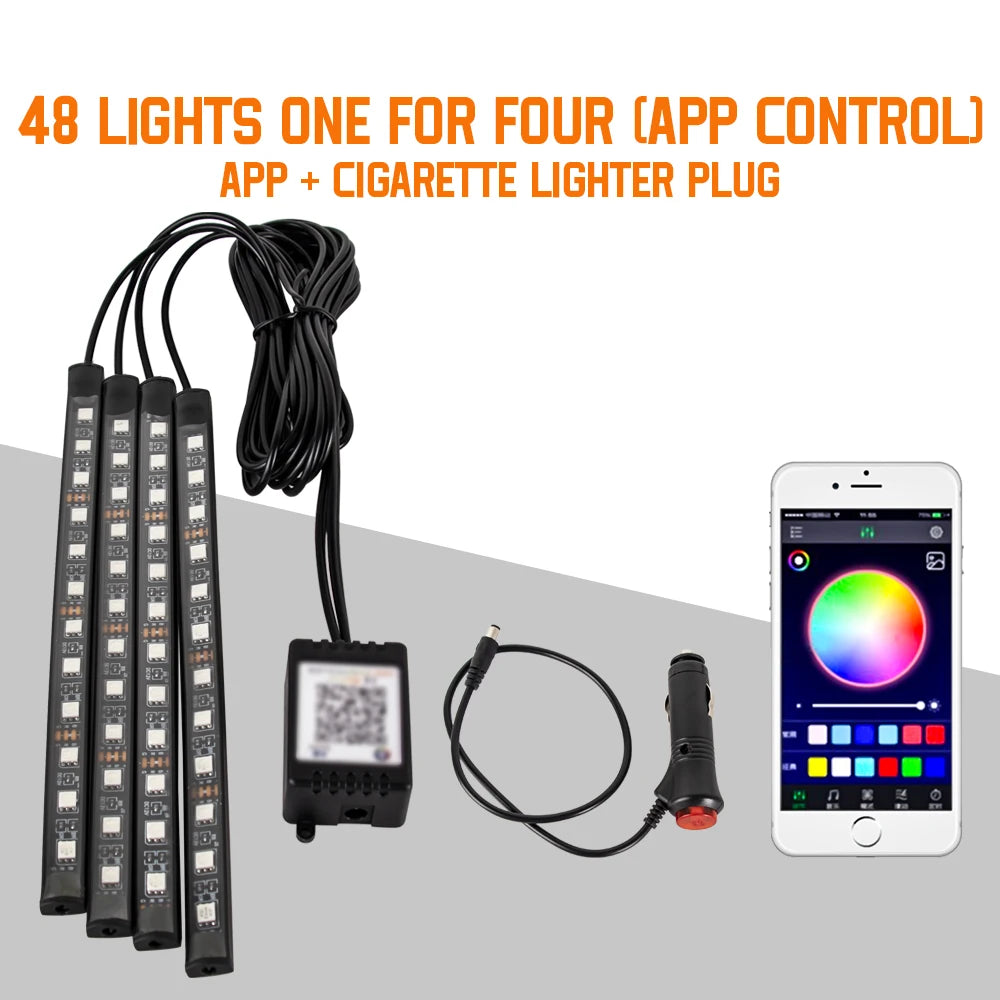 RGB Automotive Atmosphere Decorative Lamp Led Interior Light Strip Car Foot Ambient Lights with USB Cigarette with Remote Voice