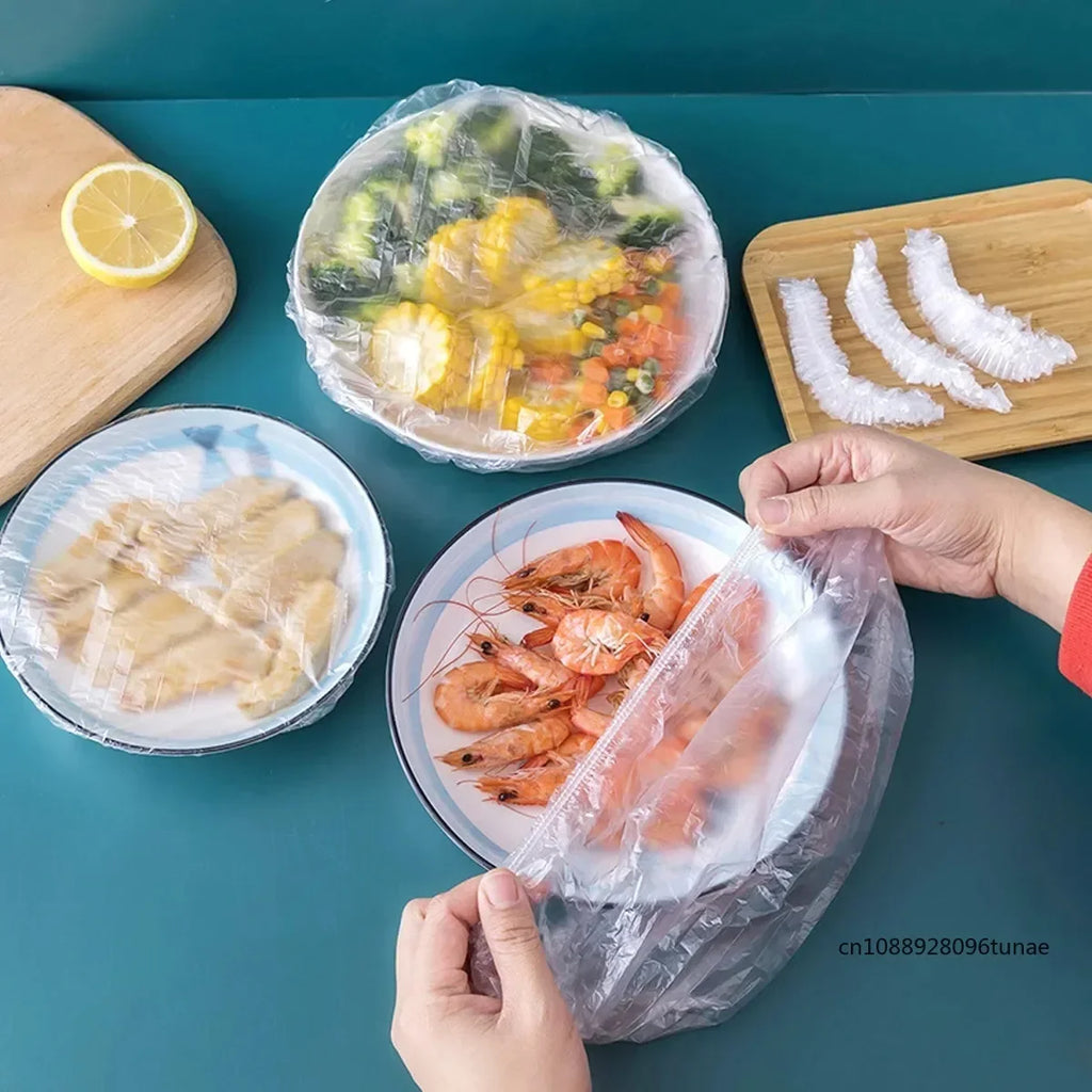 50/100/200PCS Colorful Disposable Food Cover Food Grade Fruit Fresh-keeping Plastic Bag Transparent Plastic Bag Color Cling Film