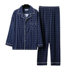 Comfy Milk Silk Loungewear Stylish Men's Fall Winter Pajama Set Striped Plaid Print Color Matching Lapel Single-breasted Long