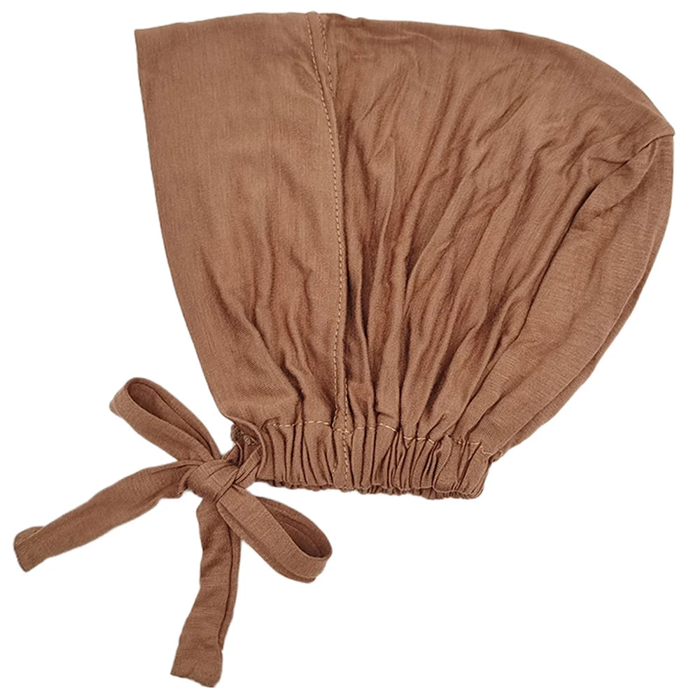 Modal Muslim Turban Hat Inner Hijab Caps Islamic Underscarf Bonnet India Hat Female Headwrap Turbante Mujer Hijab Cap With Rope