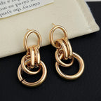 Gold Color Circle Linked Drop Earrings for Women Classic Round Metal Pendant Statement Earring Girl Party Jewelry