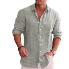 Casual Men Blouse Shirts Slim Turn Down Collar Long Sleeve Button Pocket Flax Business Tops NMD-6653