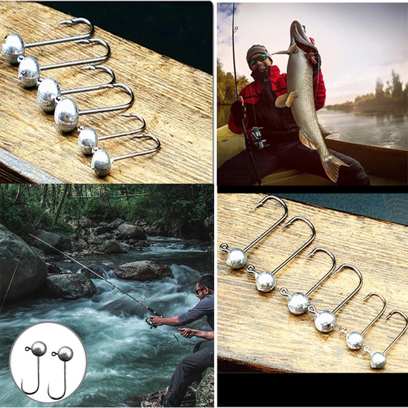 10pcs/lot Jig Head Fishing Hook 1g 2g 3.5g 5g 7g 10g Round Ball Jig Head Fishhook Soft Worm Fishing Accessories