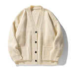 Thick Needle Texture Thickened Lazy Wind Cardigan Sweater Men's Autumn  Winter Keep Warm Retro Solid V-Neck Knit Sweater Jacket