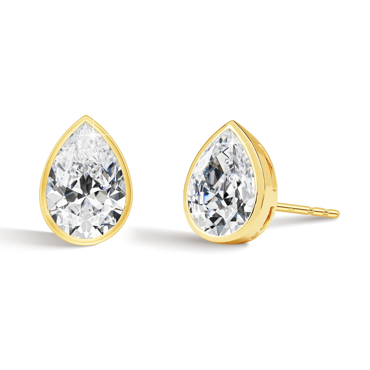 Real 14K Pear Cut Moissanite Stud Earrings for Women AU585 Gold Waterdrop Shape Ear Stud Teardrop Design Wedding Jewelry