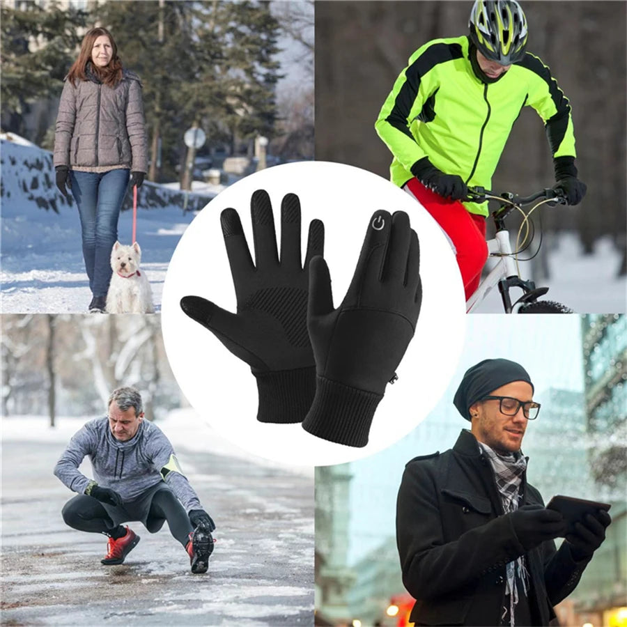 Black Sports Gloves Winter Warm Full Fingers Waterproof Cycling Outdoor Running Motorcycle Ski Touch Screen Fleece Gloves