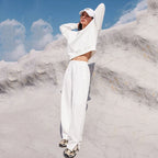 Women Fall Fashion Tracksuits Casual Long Sleeved Pullover Sets Two Piece Set Spring Solid Color Round Neck Pullover Pants Suits
