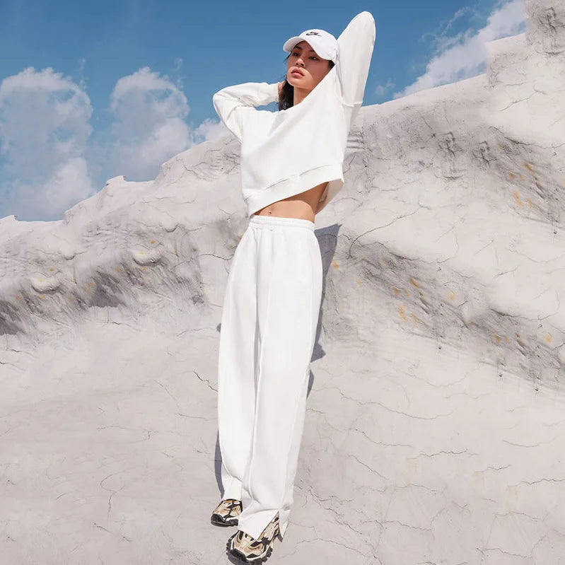 Women Fall Fashion Tracksuits Casual Long Sleeved Pullover Sets Two Piece Set Spring Solid Color Round Neck Pullover Pants Suits