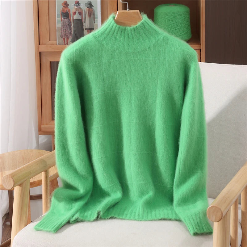 Pullover Warm Soft Sweater Casual Loose Women's Mock Neck Autumn Winter Long sleeves 100% Mink Cashmere Exquisite Clothing Tops