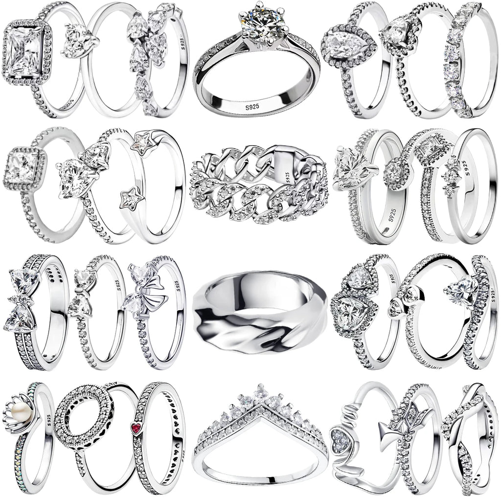 Vintage Moissanite Rings 925 Sterling Silver 6 Claws Cubic Zirconia Heart Crown Rings For Women Anniversary Fine Jewelry Gifts