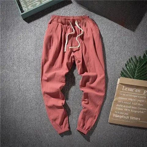Hanfu Tang Suit Loose-fit Casual Pants Asian Style Lightweight Linen Cotton Blend For Spring Summer Men's Trendy Pants