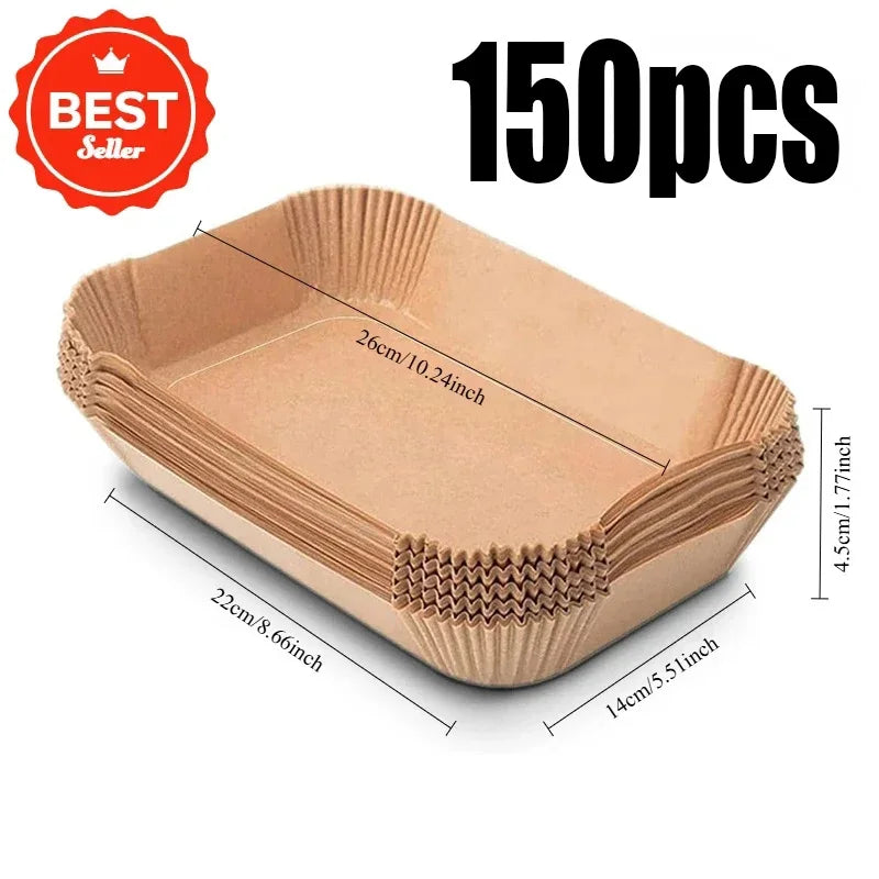 Extra Large Rectangular Paper Air Fryer Liners - Non-Stick, Easy Clean, Space Saving, Oven Safe, Disposable Paper Baskets And Bo