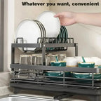 Bowl Rack - 2 Tier Dish Drainer Storage Adjustable Space Saving Kitchen Utensil Organizer for Plates Cups Cutlery
