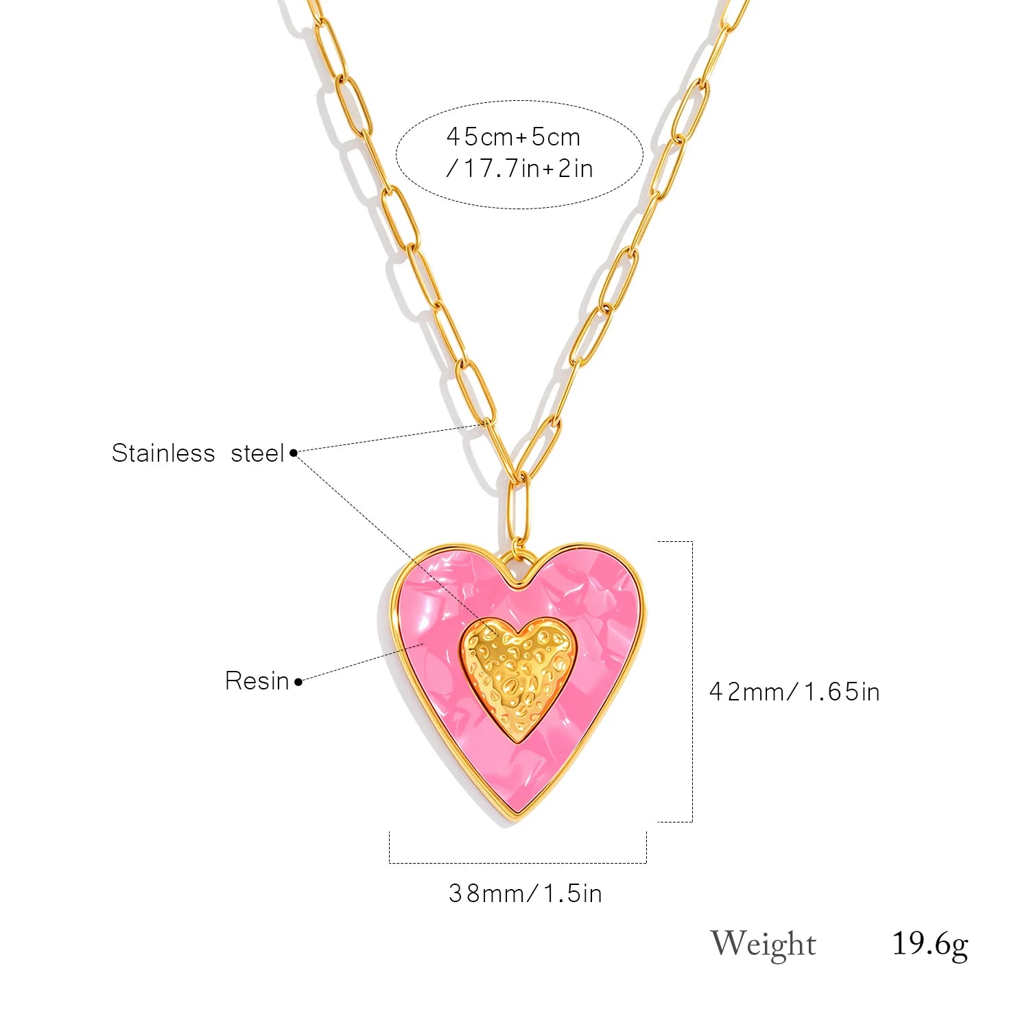 Big Bohemian Heart Pendant - 18K Gold Plated Stainless steel Statement Necklace, Bold Personality Jewelry for Women