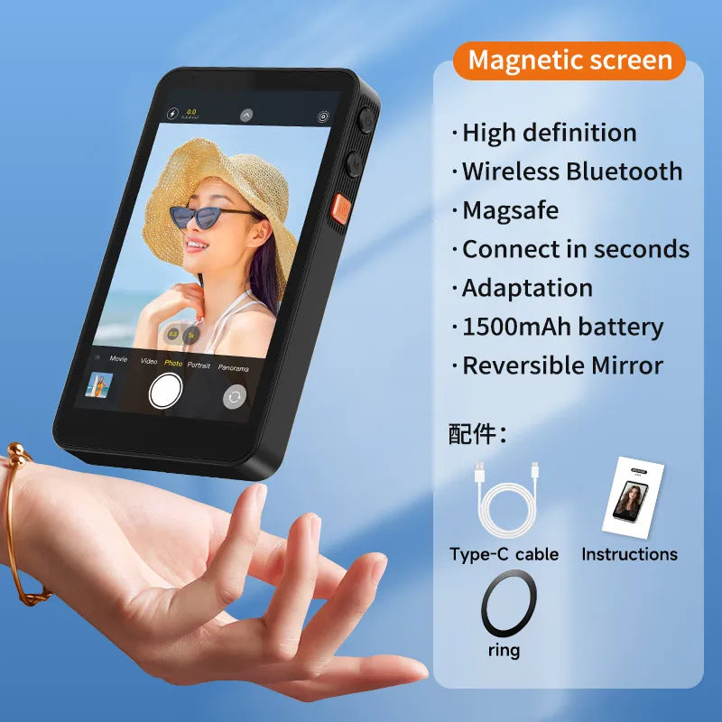 SHIYAN Magnetic Phone Selfie Monitor Screen Wireless Bluetooth Rear Selfie Touch Screen Monitor with Magsafe For iPhone Android